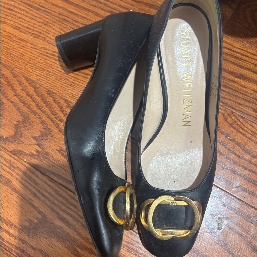 Stuart Weitzman Black Heels with Gold Accent